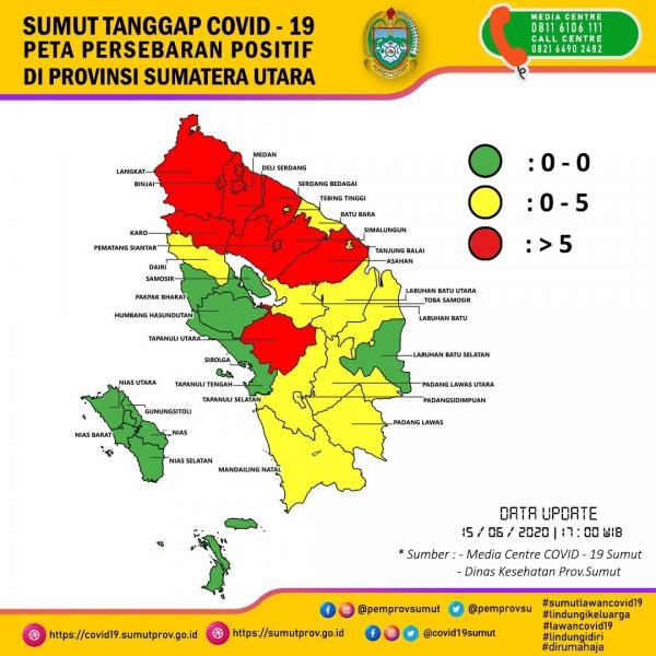 Peta Persebaran Positif di Provinsi Sumatera Utara 15 Juni 2020